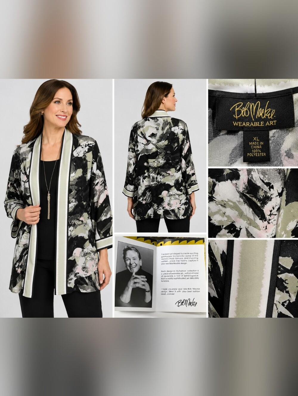 Bob Mackie Wearable Art Abstract Floral Open Front Duster Jacket XL - Picture 1 of 11